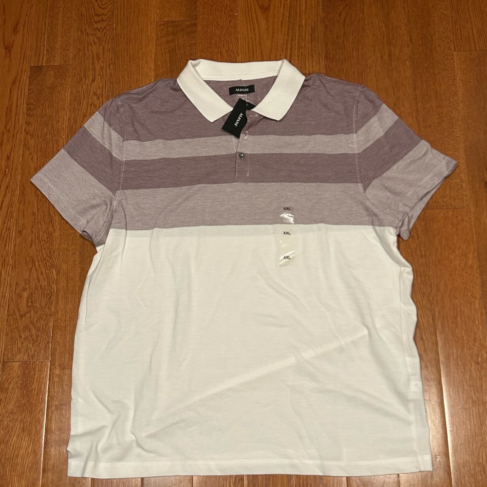 Alfani Men's Polo Shirt - White and burgundy Stripes